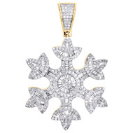 10K Yellow Gold Baguette Diamond Snowflake Statement Pendant 1.75" Charm 1.62 CT