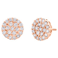 10K Rose Gold Round Diamond Circle Cluster Stud 11.50mm Halo Earrings 1.37 CT.