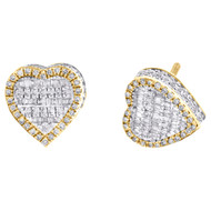 10K Yellow Gold Round & Baguette Diamond 3D Heart Stud 7.50mm Earrings 5/8 CT.