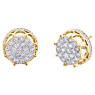 10K Yellow Gold Round Diamond 3D Cluster Statement Stud 14mm Earrings 1.50 CT.