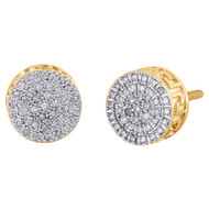 10K Yellow Gold Round Diamond Cluster Circle 3D Studs Greek Key Earrings 0.15 CT.