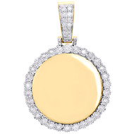 10K Yellow Gold Diamond Memory Circle Mirror Frame Pendant 1.60" Charm 3/4 CT.