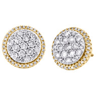 10K Yellow Gold Round Diamond Cluster Halo Stud 11.50mm Circle Earrings 1 CT.