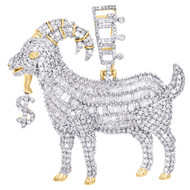 10K Yellow Gold Baguette Diamond GOAT Dollar Sign Pendant 1.60" Charm 3.33 CT.