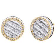 10K Yellow Gold Round & Baguette Diamond Statement Stud 12mm Earrings 3/4 CT.