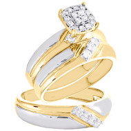 10K Two Tone Gold Diamond Trio Set Square Halo Bridal Set + Wedding Band 0.50 Ct