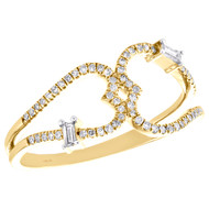 14K Yellow Gold Baguette Diamond Double Heart Ring 9.50mm Cocktail Band 1/5 CT.
