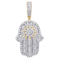 10K Yellow Gold Round Diamond Hamsa Hand Pendant 2" Statement Pave Charm 2.88 CT