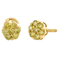 10K Yellow Gold Unisex Canary Yellow Diamond Flower Studs 7mm Earrings 0.70 CT.