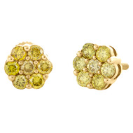 10K Yellow Gold Unisex Canary Yellow Diamond Flower Studs 8mm Earrings 0.95 CT.