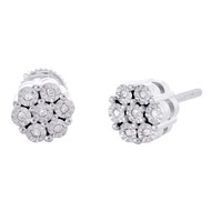 Sterling Silver Round Diamond Flower Set Stud 8mm Miracle Set Earring 1/7 CT.