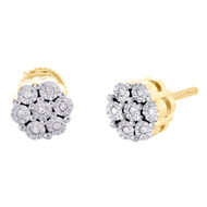 Sterling Silver Round Diamond Flower Set Stud 8mm Miracle Set Earrings 1/7 CT