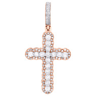 10K Rose Gold Round Diamond Statement Cross Pendant 1.60" Fancy Charm 1.25 CT.