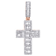 10K Rose Gold Round & Baguette Diamond Cluster Cross Pendant 1.75" Charm 1.63 CT