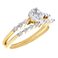 14K Yellow Gold Diamond Flower Engagement + Wedding Rings Bridal Set 1/2 CT.