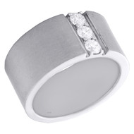 14K White Gold Round Diamond 3 Stone Matte Wedding Band 11mm Wide Ring 1/2 CT.