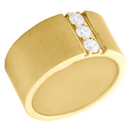 14K Yellow Gold Round Diamond 3 Stone Matte Wedding Band 11mm Wide Ring 1/2 CT.
