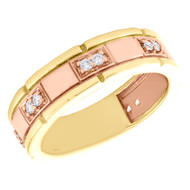 14K Yellow & Rose Gold Round Diamond 2 Stone Wedding Band 6.75mm Ring 1/4 CT.
