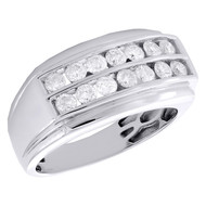 14K White Gold Round Diamond Double Row Channel Set Wedding Band 11mm Ring 1 CT.