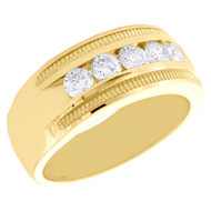 14K Yellow Gold Round Diamond 5 Stone Milgrain Frame Wedding Band 9mm Ring 1 CT.
