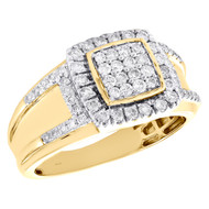 10K Yellow Gold Round Diamond Square Cluster Statement Band 12mm Pinky Ring 1 CT