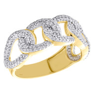 10K Yellow Gold Round Diamond Miami Cuban Wedding Band 10mm Pave Ring 5/8 CT.