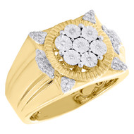 10K Yellow Gold Round Diamond Tier Fluted Band 15mm Statement Pinky Ring 1/5 CT.