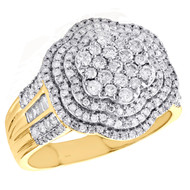 10K Yellow Gold Round Diamond Cluster Statement Band 17.50mm Pinky Ring 1.50 CT.