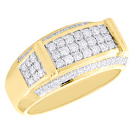 10K Yellow Gold Round Diamond Statement Tier Wedding Band 11mm Pave Ring 1 CT.