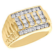 10K Yellow Gold Diamond Ribbed Statement Band 13mm Channel Set Pinky Ring 1 CT.