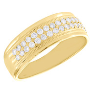 10K Yellow Gold Round Diamond 2 Row Prong Set Wedding Band 7.50mm Ring 1/2 CT.