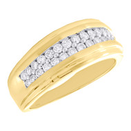 10K Yellow Gold Round Diamond Double Row Wedding Band 10mm Pave Ring 3/4 CT.