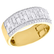 14K Yellow Gold Round & Baguette Diamond Wedding Band 9mm Statement Band 1.25 CT