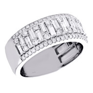 14K White Gold Round & Baguette Diamond Staggered Wedding Band 9mm Ring 1.25 CT.