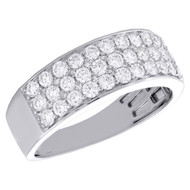 14K White Gold Round Diamond 3 Row Statement Wedding Band 8mm Pave Ring 1.37 CT.
