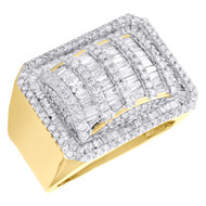 10K Yellow Gold Round & Baguette Diamond Statement Pinky Ring 18mm Band 2.25 CT.