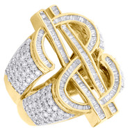 10K Yellow Gold Round Baguette Diamond Money Dollar Sign 31mm Pinky Ring 3.75 CT