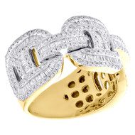 10K Yellow Gold Round & Baguette Diamond Puff Gucci Cuban Band 13mm Ring 1.50 CT