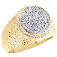 10K Yellow Gold Round Diamond Circle Milgrain 15mm Cluster Pinky Ring 1/4 CT.