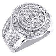 10K White Gold Round Diamond Domed Tier Statement Band 20mm Mens Pinky Ring 2 CT
