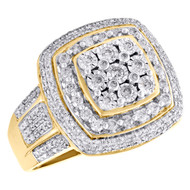 10K Yellow Gold Round Diamond Statement Band 18mm Square Mens Pinky Ring 3/4 CT.
