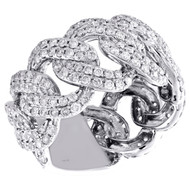 10K White Gold Round Diamond Miami Cuban Link 14mm Mens Band Pinky Ring 3 CT.