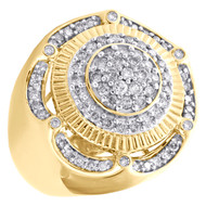 10K Yellow Gold Round Diamond Tier Fluted Band 25mm Statement Pinky Ring 1.50 CT