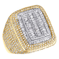 14K Yellow Gold Baguette Diamond Rectangle Pillow Pinky Ring 21mm Mens Band 2 CT