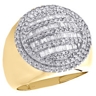 10K Yellow Gold Baguette Diamond Circle Statement Band 20mm Pinky Ring 1.50 CT.