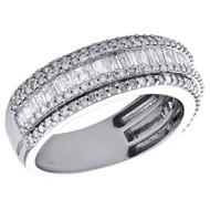 10K White Gold Round & Baguette Diamond Wedding Band 8mm Statement Ring 1.50 CT.