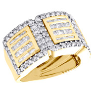 10K Yellow Gold Round & Baguette Diamond Wedding Band 12mm Statement Ring 2 CT.