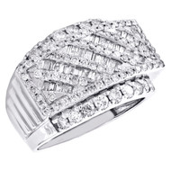 10K White Gold Round & Baguette Diamond Wedding Band 16mm Anniversary Ring 2 CT.