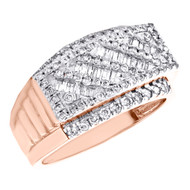 10K Rose Gold Round & Baguette Diamond Wedding Band 12mm Anniversary Ring 1 CT.