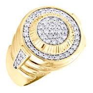 10K Yellow Gold Round Diamond Fluted Statement Cluster 18mm Pinky Ring 0.60 CT.